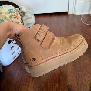 UGG Chestnut Suede Platform Ankle Boot with Velcro Straps